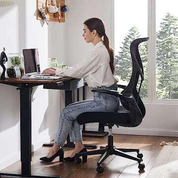 Sweetcrispy Ergonomic Office Chair, Mid Back Computer Chair with Adjustable Height, Swivel Chair wit...