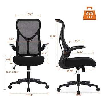 Sweetcrispy Ergonomic Office Chair, Mid Back Computer Chair with Adjustable Height, Swivel Chair with Flip-Up Arms and Lumbar Support