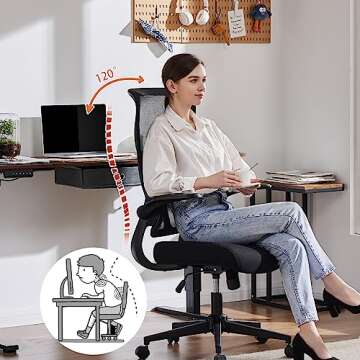 Sweetcrispy Ergonomic Office Chair, Mid Back Computer Chair with Adjustable Height, Swivel Chair with Flip-Up Arms and Lumbar Support