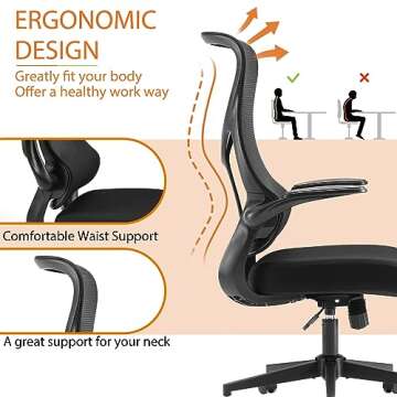 Sweetcrispy Ergonomic Office Chair, Mid Back Computer Chair with Adjustable Height, Swivel Chair with Flip-Up Arms and Lumbar Support