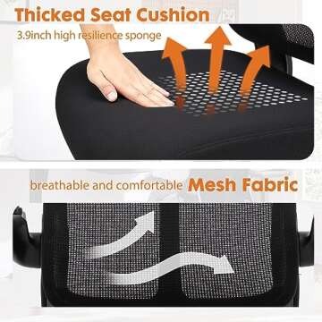 Sweetcrispy Ergonomic Office Chair, Mid Back Computer Chair with Adjustable Height, Swivel Chair with Flip-Up Arms and Lumbar Support