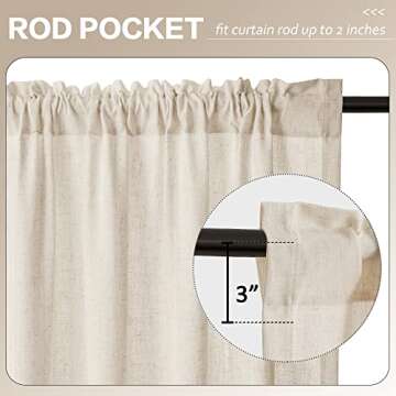 MASWOND Extra Long Linen Sheer Curtains with Rod Pocket, High Ceiling Window Curtain Panels, 132 Inch, 2 Story Curtains for Privacy and Light Filtering (Natural, 11 Foot, 1 Panel)