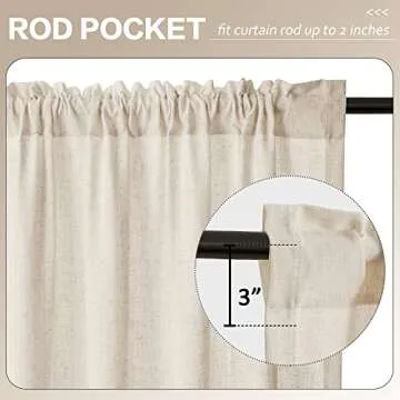 MASWOND Extra Long Linen Sheer Curtains with Rod Pocket, High Ceiling Window Curtain Panels, 132 Inch, 2 Story Curtains for Privacy and Light Filtering (Natural, 11 Foot, 1 Panel)