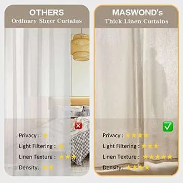 MASWOND Extra Long Linen Sheer Curtains with Rod Pocket, High Ceiling Window Curtain Panels, 132 Inch, 2 Story Curtains for Privacy and Light Filtering (Natural, 11 Foot, 1 Panel)
