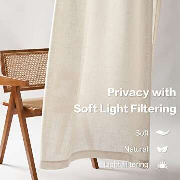 MASWOND Extra Long Linen Sheer Curtains with Rod Pocket, High Ceiling Window Curtain Panels, 132 Inch, 2 Story Curtains for Privacy and Light Filtering (Natural, 11 Foot, 1 Panel)