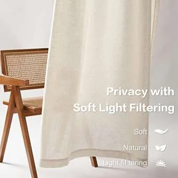 MASWOND Extra Long Linen Sheer Curtains with Rod Pocket, High Ceiling Window Curtain Panels, 132 Inch, 2 Story Curtains for Privacy and Light Filtering (Natural, 11 Foot, 1 Panel)