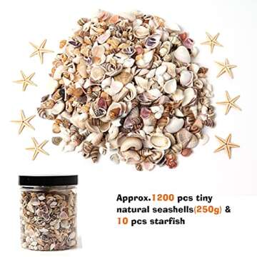 HAPY SHOP 1200 Pieces Tiny Sea Shells & Starfish for Home Decor, DIY Crafts and Beach Parties