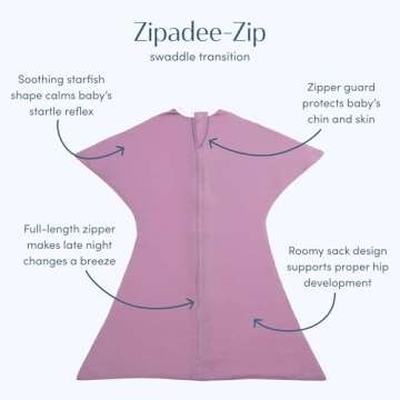 SleepingBaby Zipadee-Zip Transitional Swaddle Sack, 4-8 Month - Roomy Zipper Swaddle for Easy Diaper...