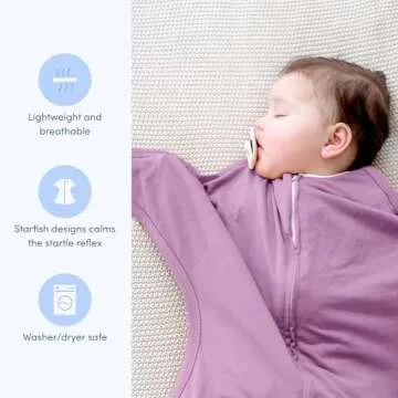 SleepingBaby Zipadee-Zip Transitional Swaddle Sack, 4-8 Month - Roomy Zipper Swaddle for Easy Diaper Changes and Proper Hip Development - Baby Swaddle Sack, Small - Classic Lavender
