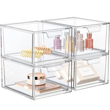 SpaceHacks 4 Pack Acrylic Stackable Makeup Organizer - Clear Storage Drawers