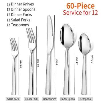 Silverware Set for 12, CXJY 60-Piece Stainless Steel Flatware Cutlery Set, Square Edge Kitchen Utens...