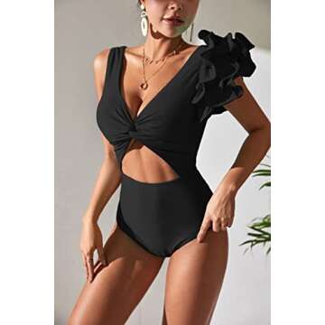 SPORLIKE Women One Piece Swimsuit Twist Front Flounce Bathing Suit Padded Monokini(Black,Medium)