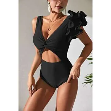 SPORLIKE Women One Piece Swimsuit Twist Front Flounce Bathing Suit Padded Monokini(Black,Medium)