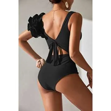 SPORLIKE Women One Piece Swimsuit Twist Front Flounce Bathing Suit Padded Monokini(Black,Medium)
