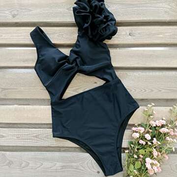 SPORLIKE Women One Piece Swimsuit Twist Front Flounce Bathing Suit Padded Monokini(Black,Medium)