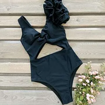 SPORLIKE Women One Piece Swimsuit Twist Front Flounce Bathing Suit Padded Monokini(Black,Medium)