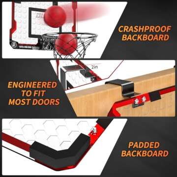 TEMI Basketball Hoop Indoor, Mini Basketball Hoop with 4 Balls, Over The Door Basketball Hoop for Kids and Adults, Basketball Toys for Boys Girls Age 3 4 5 6 7 8 9 10 11 12 - Kids & Teens Gift Ideas