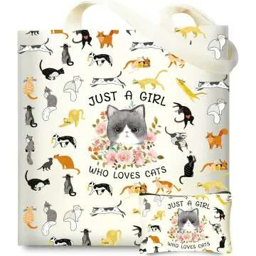 Cute Cat Tote Bag with Makeup Pouch for Women