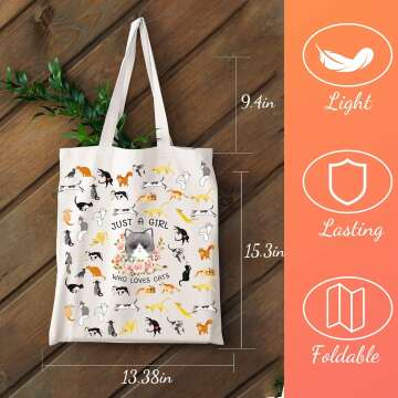 Cute Cat Tote Bag with Makeup Pouch for Women