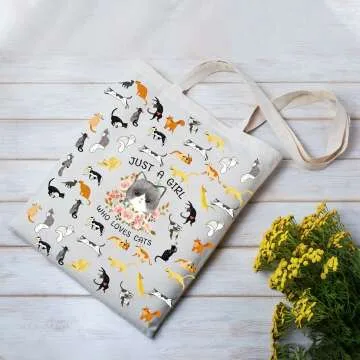 Cute Cat Tote Bag with Makeup Pouch for Women