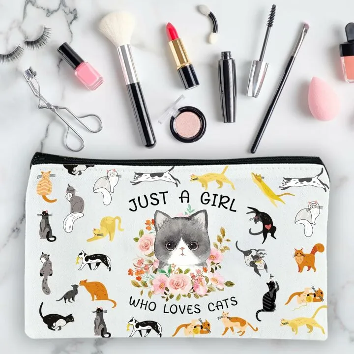 Cute Cat Tote Bag with Makeup Pouch for Women