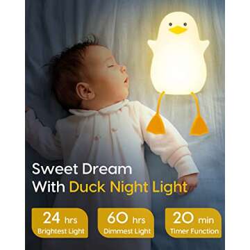 Amaredom Cute Duck Night Light, Squishy Duck Lamp, Silicone Dimmable Nursery Nightlight, Rechargeable LED Bedside Lamp with 20 Minutes Timer & Tap Control for Kids Baby Toddler Decor Bedrooms