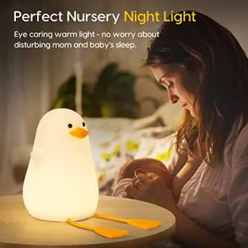 Amaredom Cute Duck Night Light, Squishy Duck Lamp, Silicone Dimmable Nursery Nightlight, Rechargeable LED Bedside Lamp with 20 Minutes Timer & Tap Control for Kids Baby Toddler Decor Bedrooms