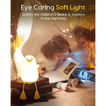 Amaredom Cute Duck Night Light, Squishy Duck Lamp, Silicone Dimmable Nursery Nightlight, Rechargeable LED Bedside Lamp with 20 Minutes Timer & Tap Control for Kids Baby Toddler Decor Bedrooms