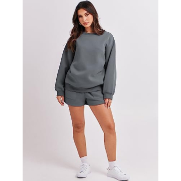 ANRABESS Oversized Women 2 Piece Sweat Shorts Set