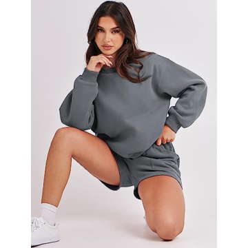 ANRABESS Oversized Women 2 Piece Sweat Shorts Set