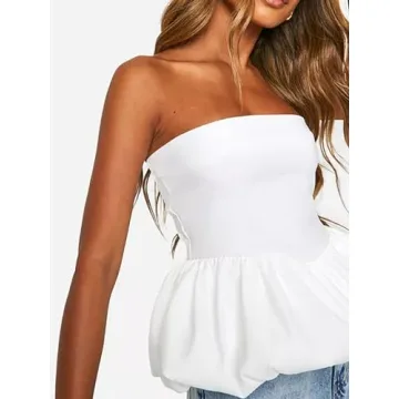 BAIGRAM Cute Bubble Peplum Tube Tops for Women