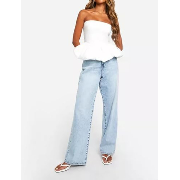 BAIGRAM Cute Bubble Peplum Tube Tops for Women