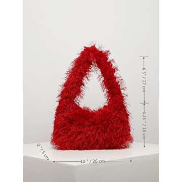 Verdusa Women's Faux Fur Fuzzy Hobo Bag Furry Handbag Purse Red one-size