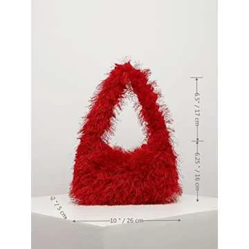 Verdusa Women's Faux Fur Fuzzy Hobo Bag Furry Handbag Purse Red one-size