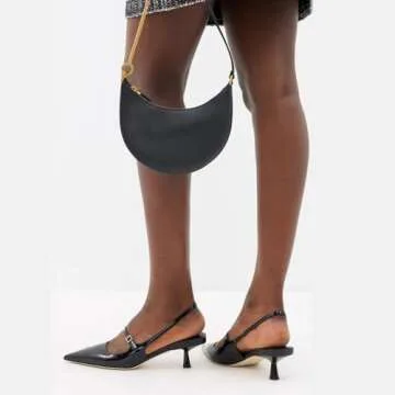 MIRAAZZURRA Slingback Kitten Heels Pumps Pointed Toe Patent Leather Low Heel Slip On Dress Shoes with Buckle Strap for Dating Party Working Black 8