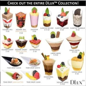 DLux 50 x 3 oz Mini Dessert Cups with Spoons, Square Tall - Clear Plastic Parfait Appetizer Cup - Small Reusable Serving Bowl for Party Desserts Appetizers - With Recipe Ebook