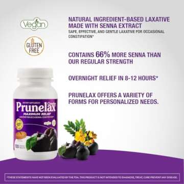 Prunelax Ciruelax Maximum Relief Laxative Tablets with Natural Senna for Occasional Constipation, Se...