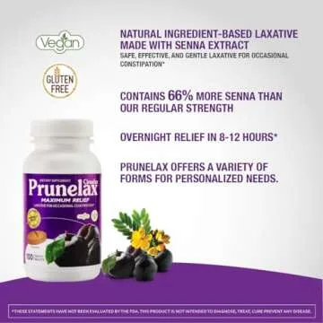 Prunelax Ciruelax Maximum Relief Laxative Tablets with Natural Senna for Occasional Constipation, Se...