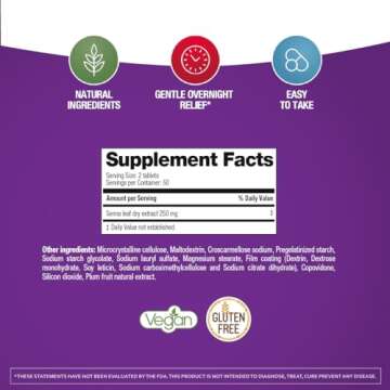 Prunelax Ciruelax Maximum Relief Laxative Tablets with Natural Senna for Occasional Constipation, Senna Extract, Vegan & Gluten-Free, Gentle Overnight Relief - 100ct