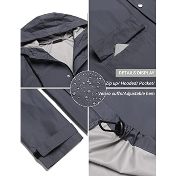 COOFANDY Waterproof Hooded Rain Jacket for Men Outdoor