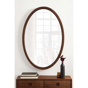 Kate and Laurel Hogan Farmhouse Oval Framed Wall Mirror, 24 x 36, Dark Walnut, Decorative Traditional Wood Mirror with Soft Curvature and Modern Oval Shape