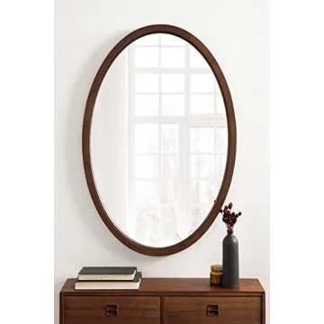 Kate and Laurel Hogan Farmhouse Oval Framed Wall Mirror, 24 x 36, Dark Walnut, Decorative Traditional Wood Mirror with Soft Curvature and Modern Oval Shape