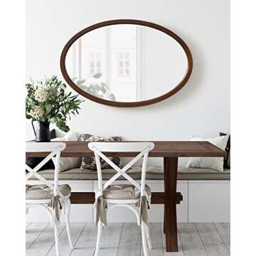 Kate and Laurel Hogan Farmhouse Oval Framed Wall Mirror, 24 x 36, Dark Walnut, Decorative Traditional Wood Mirror with Soft Curvature and Modern Oval Shape