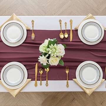 flohar 6Pack 9ft Chiffon Table Runner 14x108 Inch Sheer Romantic Table Runner for Wedding Birthday Party Bridal Shower Outdoor Decoration -Burgundy