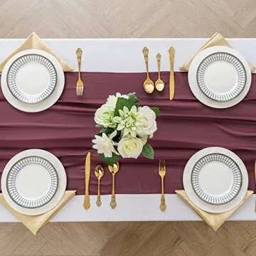 flohar 6Pack 9ft Chiffon Table Runner 14x108 Inch Sheer Romantic Table Runner for Wedding Birthday Party Bridal Shower Outdoor Decoration -Burgundy
