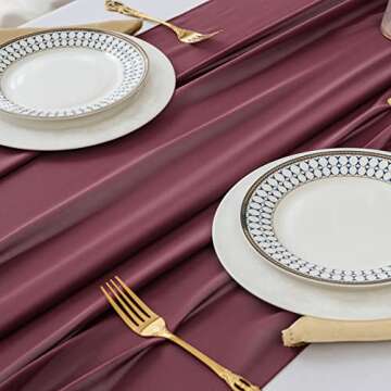 flohar 6Pack 9ft Chiffon Table Runner 14x108 Inch Sheer Romantic Table Runner for Wedding Birthday Party Bridal Shower Outdoor Decoration -Burgundy