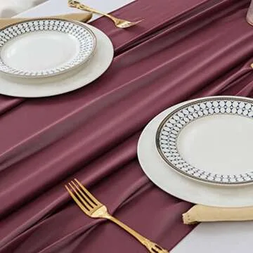 flohar 6Pack 9ft Chiffon Table Runner 14x108 Inch Sheer Romantic Table Runner for Wedding Birthday Party Bridal Shower Outdoor Decoration -Burgundy