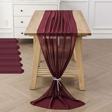 flohar 6Pack 9ft Chiffon Table Runner 14x108 Inch Sheer Romantic Table Runner for Wedding Birthday Party Bridal Shower Outdoor Decoration -Burgundy