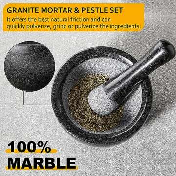 Velaze Large Mortar and Pestle Set, 100% Granite, Natural Unpolished, Herb Crusher, Spice Grinder, S...