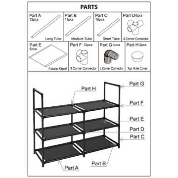 FIDUCIAL HOME 3 Tiers Shoe Rack 12-15 Pairs Sturdy Shoe Shelf